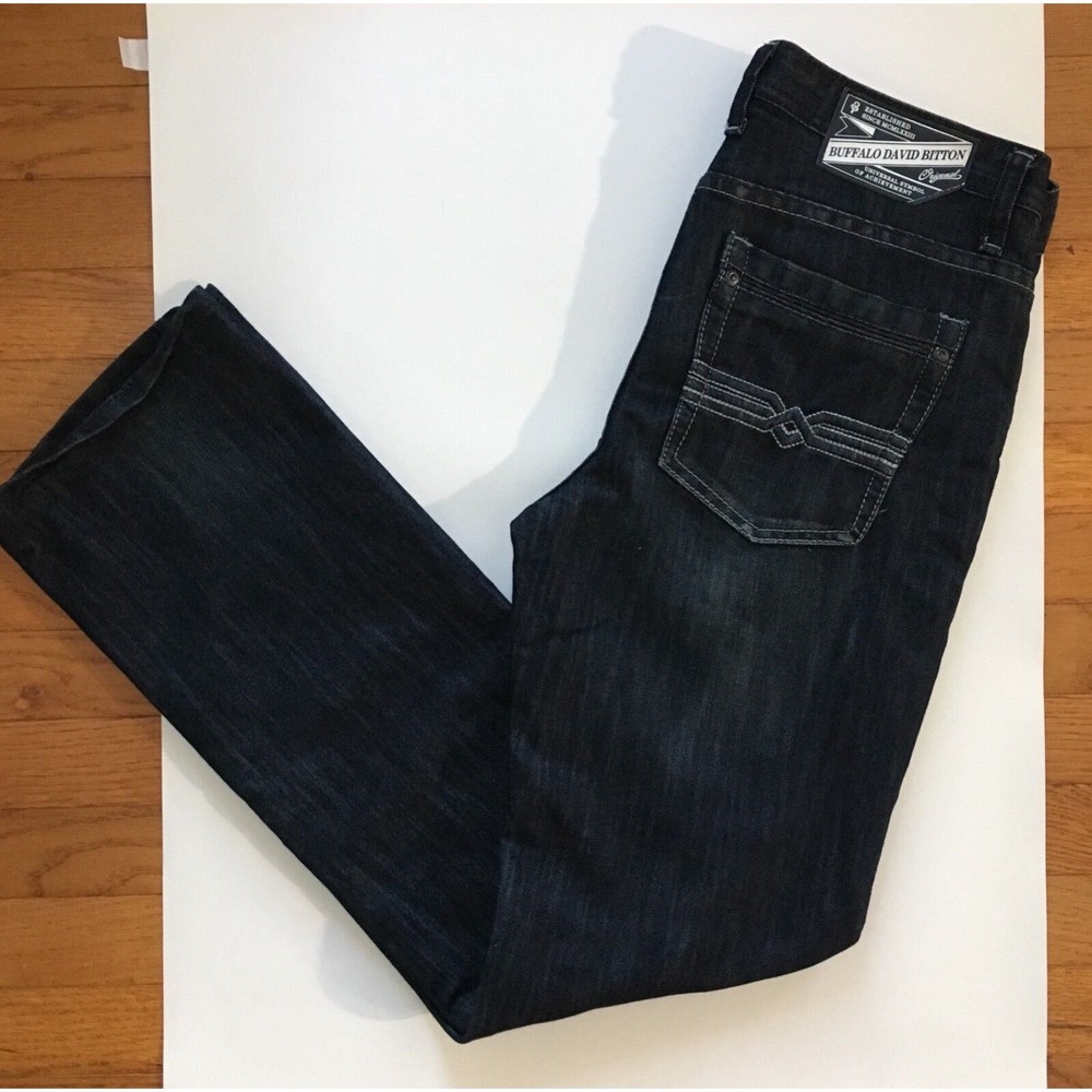 Buffalo David Bitton Jeans Boys Sz 20 Detroit Straight Leg Dark Denim 32" Inseam